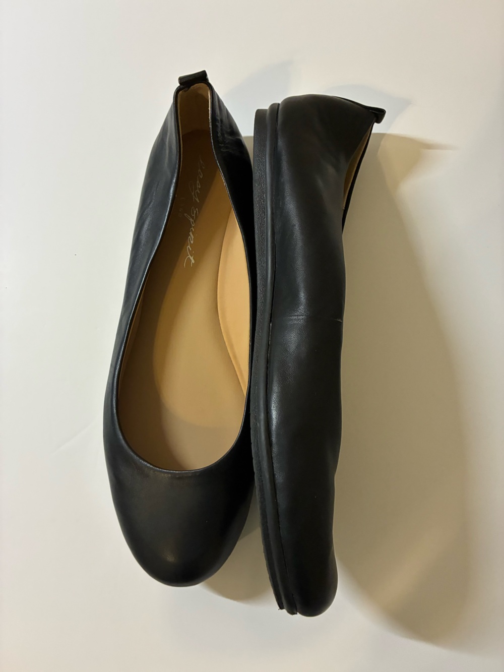 Easy Spirit E360 Leather Ballet Flats Black 10M Soft Footbed EUC Worn Once